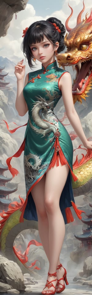 
Qipao:1.1 ,1 girl, full body:1.1, (masterful), detailed and intricate, , Glass Elements, looking_at_viewer, chinese girls, goth person, sfw, complex background, rock_2_img, bg_imgs, dragon patten on Qipao, dragon-themed, 