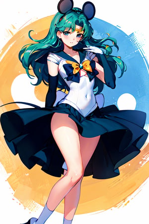 masterpiece, best quality, highres, michiru, sailor senshi uniform, green hair,mickey_mouse, ,mickey,  