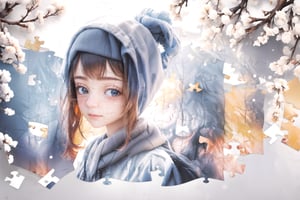 1girl,  in the puzzle,  Embrace the winter spirit! Your workflow must include elements inspired by the beauty of snowflakes: 1.4,bg_imgs,, ,puzzle_style