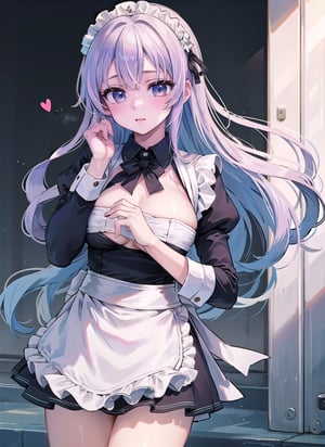1girl, realistic, solo, (masterpiece:1.2), best quality,  heartboob, heart-shaped hand, floating_hair sky, ,bg_imgs, colour,,maid