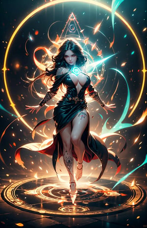 ((( in the middle of a magic circle red lights around floating hair flying, invoking magic))), moonlight,(busty), best quality, extremely detailed, HD, 8k, 1girl, bioluminescence circle,
Masterpiece, Best Quality, 1girl, dark_skin_female, red_eye, very black long hair, floating girl , floating on the air, floating hair, fullbody, nude, big_breasts, bare_feet, pussy, tattoo
