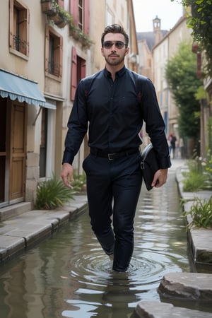 hombre con alas extendidas, caminando arriba de el agua,France Male