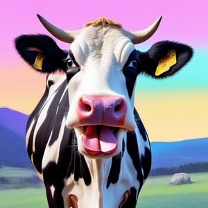 
/imagine prompt: a cow sticking out its tongue, bay background, alcohol ink, 16 bit