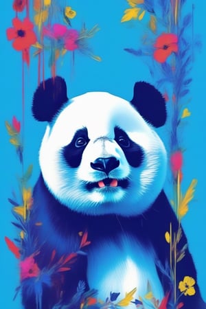/imagine prompt: panda in a light blue background, cobalt blue color, bright colors, brilliant colors, bold colors, album cover, pop art