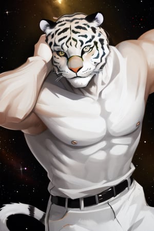 white tiger, mutant,solider,commander space, muscle body, samurai style,humanoid,army, urmah warrior,