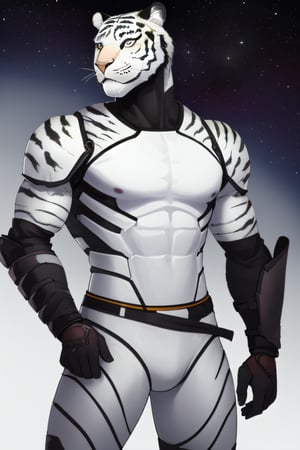 white tiger, mutant,solider,commander space, titan,muscle body, samurai style,humanoid,army, urmah warrior,ufo