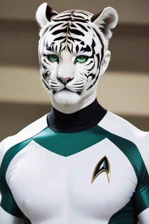 PERFECT_BODY_PERFECT_FACE_PERFECT_EYES_green_eyes_PERFECT_FACE_star_trek_costume_white_tiger_humanoid_muscle_body_