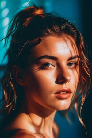 1 girl, sensual, splash detailed, surreal dramatic lighting shadow (lofi, analog), kodak film by Brandon Woelfel Ryan McGinley, moment eyes, beautiful face, loving girl, mid body