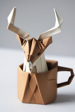 Coffee mug, origami, animals, deer