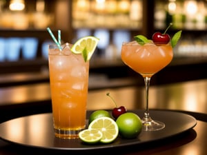 cherry, fruit, food, focus, colourful cocktail glass, cup, blurry, drinking glass, still life, table, cocktail, bokeh, drink, ((blurry background))