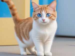 stciker, A cat look like, cute face,big eyes,brown-hair ,full body,,4k,blue_eyes, white backgrown, perfect hand and leg,