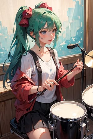 Cute anime girl playing the drums