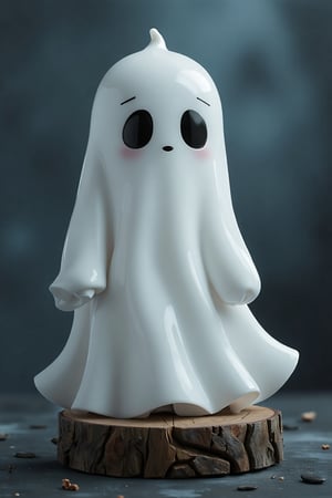   An Anime white Ghost full body, 3D figure, with cute Anime, great attention to detail, beautiful and delicate eyes, Anime ghost with black eyes, on a wood base, castle background, detailed, dynamic beautiful pose, dynamic pose, natural light, ((realistic)) quality: 1.2), dynamic distance shot, cinematic lighting, perfect composition, super detail, masterpiece, (best) quality: 1.3), reflection, high resolution CG Unity 8K wallpaper, simple background, masterpiece, (photorealistic): 1.2), random angle, side angle, full body, Mikdef,resin