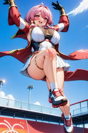 An Anime girl doing the high jump event in the Olympics 