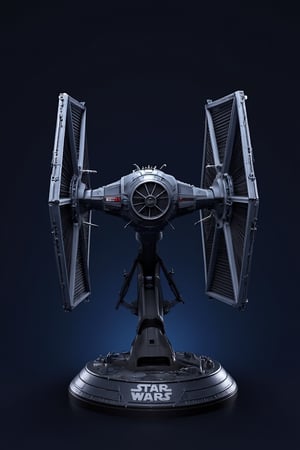   full body, 3D Star wars Tie Fighter, with great attention to detail, beautiful and delicate, on a metal base, space hanger background, detailed, dynamic beautiful pose, dynamic pose, natural light, ((realistic)) quality: 1.2), dynamic distance shot, cinematic lighting, perfect composition, super detail, masterpiece, (best) quality: 1.3), reflection, high resolution CG Unity 8K wallpaper, simple background, masterpiece, (photorealistic): 1.2), random angle, side angle, full body, Mikdef,resin