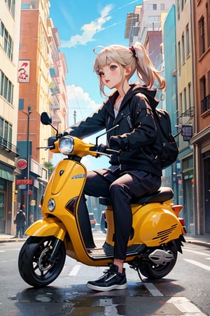 Cute anime girl riding an electric scooter 