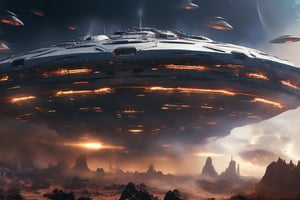 A hulking mass of menacing alien spaceship slowly orbits a planet worthy of invasion