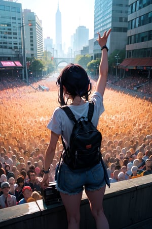 Anime crowd watching a high energy rock concert