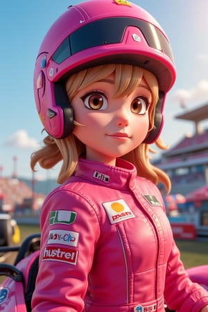 Anime girl, full body, 3D cartoon figure girl, with great attention to detail, beautiful and delicate eyes, motor racer anime girl, wearing pink racing clothes, in a race car, detailed, dynamic beautiful pose, dynamic pose, natural light, to scale, ((realistic)) quality: 1.2), dynamic distance shot, cinematic lighting, perfect composition, super detail, masterpiece, (best) quality: 1.3), reflection, high resolution CG Unity 8K wallpaper, simple background, masterpiece, (photorealistic): 1.2), random angle, side angle, full body,