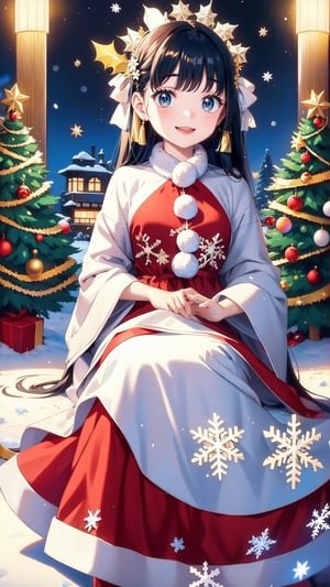 A little match seller in a Christmas costume surrounded by beautiful snowflakes,Snowflake,young girl