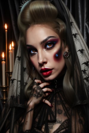 1970´s hammer horror style vampire queen fashion photo shoot gothic beauty. keep facial details and looks as close to the original as possible.