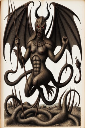 medieval aquatinta picture of demon