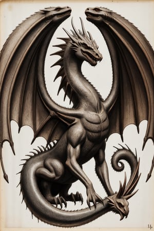 medieval aquatinta picture of wyvern