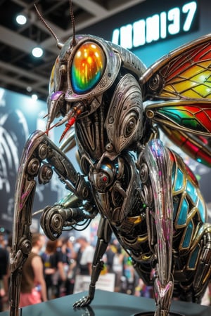 metallic cybernetic insect with killer paintjob on display