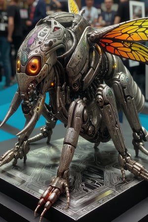 metallic cybernetic insect with killer paintjob on display