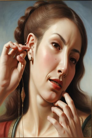 painting of a reneissance era woman picking her ear for earwax