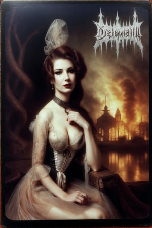 1800´s glamour model woman on the cover of a death metal record