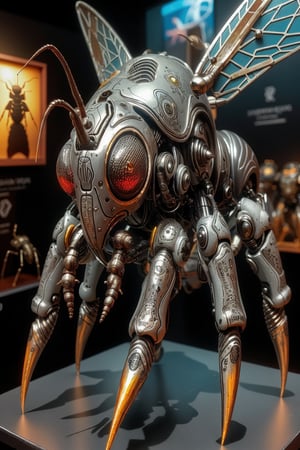 metallic cybernetic insect with killer paintjob on display