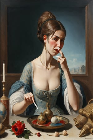 painting of a reneissance era woman picking her nose