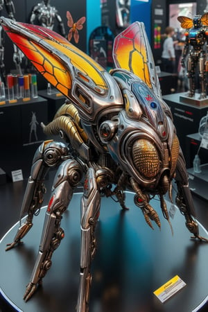 metallic cybernetic insect with killer paintjob on display