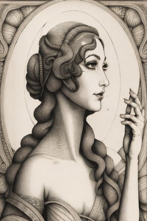 A reneissance woman like venus the artwork is done with the style of aquatint,beautiful
