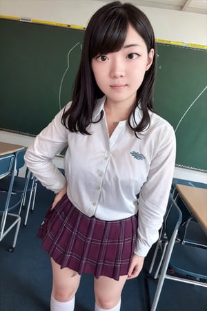1girl, bangs, longhair, full_body, mini_skirt, school_uniform, classroom