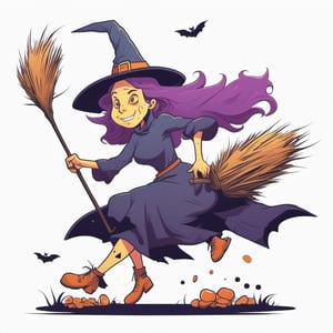 full,witch flying on her broom  full boty rotting, flat colors ,LogoRedAF