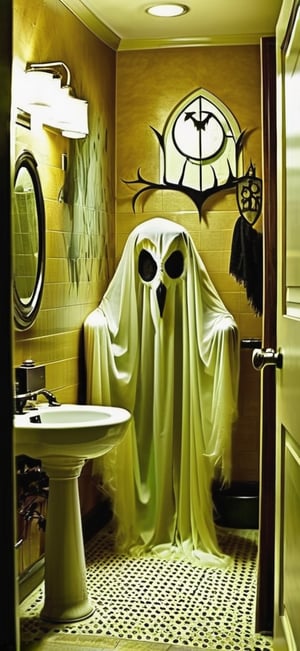  create a Ghost spookking an owl in washroom,spoooky and scary mood.halloween,monster,more detail XL,hallow33n