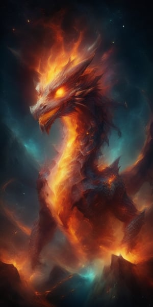 Generate hyper realistic image of the canvas in the awe-inspiring presence of the Inferno King, a dragon monarch whose scales radiate eternal flames, ruling over a realm where rivers of magma flow and volcanic spires pierce the sky, each flame intricately detailed.Sci-fi ,more detail XL,Dragon,martius_nebula,<lora:659095807385103906:1.0>