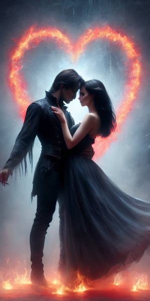 Generate hyper realistic image of a forbidden love that blooms between two vampires, their immortal hearts entwined in a passionate and dangerous dance, bound by an insatiable thirst for blood and the eternal darkness that surrounds them.