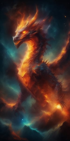 Generate hyper realistic image of the canvas in the awe-inspiring presence of the Inferno King, a dragon monarch whose scales radiate eternal flames, ruling over a realm where rivers of magma flow and volcanic spires pierce the sky, each flame intricately detailed.Sci-fi ,more detail XL,Dragon,martius_nebula,<lora:659095807385103906:1.0>