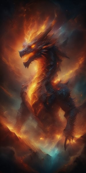 Generate hyper realistic image of the canvas in the awe-inspiring presence of the Inferno King, a dragon monarch whose scales radiate eternal flames, ruling over a realm where rivers of magma flow and volcanic spires pierce the sky, each flame intricately detailed.Sci-fi ,more detail XL,Dragon,martius_nebula,<lora:659095807385103906:1.0>