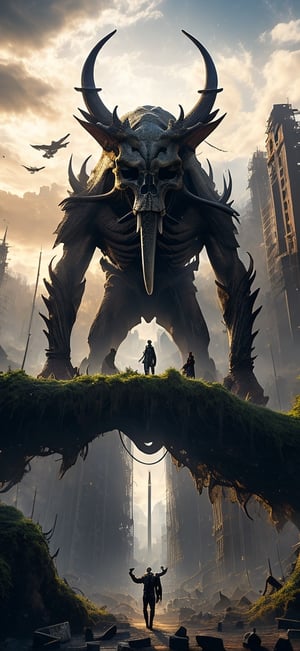  create a giant behemoth destroying old city, middle age times, elephant head, humanoid body,powerful humans-eating, river-dwelling beast with bones likened to bronze pipes and limbs likened to iron bars, photo takem from human perspective. background of destroyed city, dramatic lighting, sharp focusxyzabcplanets,Nature,FFIXBG