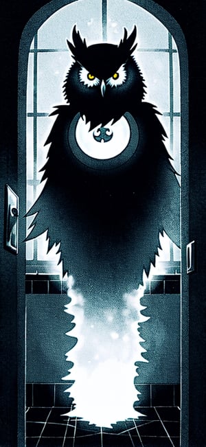  create a Ghostly monster owl scaring the viewer in washroom,spoooky and scary mood.halloween,monster,more detail XL,hallow33n,horror