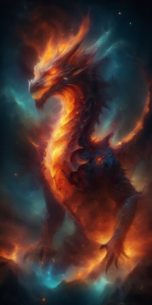 Generate hyper realistic image of the canvas in the awe-inspiring presence of the Inferno King, a dragon monarch whose scales radiate eternal flames, ruling over a realm where rivers of magma flow and volcanic spires pierce the sky, each flame intricately detailed.Sci-fi ,more detail XL,Dragon,martius_nebula,<lora:659095807385103906:1.0>