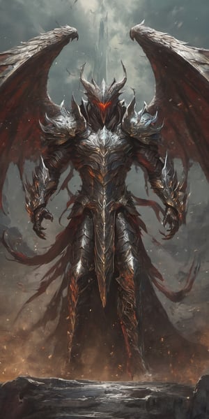 Create a realistic photo of Prince of hell leviathan. Leviathan spreads his wings, totaling eight wings in total, showing that Leviathan is above the Seraphim who have six wings, but still below the True Archangels who have twelve wings. Leviathan clads himself in armor made from the scales of a primordial monster, tougher than diamond and adamant. The armor covers his entire body, with the exception of his head. .Sharp focus, high detailed ,background of hell.,flmngprsn,DonML1quidG0ldXL ,monster,more detail XL