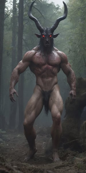 create a hyper realistic image of colossal centaur destroying village. huge strong body, scaled body , red eyes,  thick skin, red and blue aura , death, scary, background of forest, high_resolution, highly detailed, sharp focus.8k,More Detail,silent hill style,monster