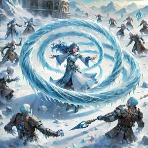 (masterpiece, top quality, best quality, official art, beautiful and aesthetic:1.2), LADY, shyface, Archmage, full body, extreme detailed, (ice magic:1.1), (fractal art:1.3),colorful,highest detailed, Floating around her are some ice shards, watercolor, 