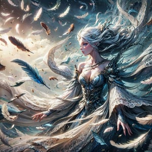 (masterpiece, top quality, best quality, official art, beautiful and aesthetic:1.2), cute cirl, Wind Archmage, wind aura, wind magic in hand, windy hand, wind, extreme detailed, (white light particle:1.1), (arcane style:0.8), (using wind magic:1.3), wind magic, imaginative overlays, (fractal art:1.3), colorful, highest detailed, Floating around her are some tornado, , artistic fusion, fantastical scenes, evocative narratives, striking visuals, upper body, better_hands,