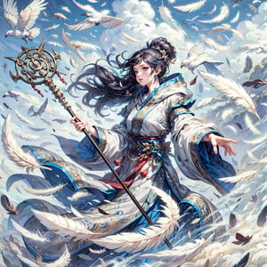 (masterpiece, top quality, best quality, official art, beautiful and aesthetic:1.2), cute cirl, Wind Archmage, wind aura, wind magic in hand, windy hand, wind, extreme detailed, (white light particle:1.1), (arcane style:0.8), (using wind magic:1.3), wind magic, imaginative overlays, (fractal art:1.3), colorful, highest detailed, Floating around her are some tornado, , artistic fusion, fantastical scenes, evocative narratives, striking visuals, upper body, better_hands,